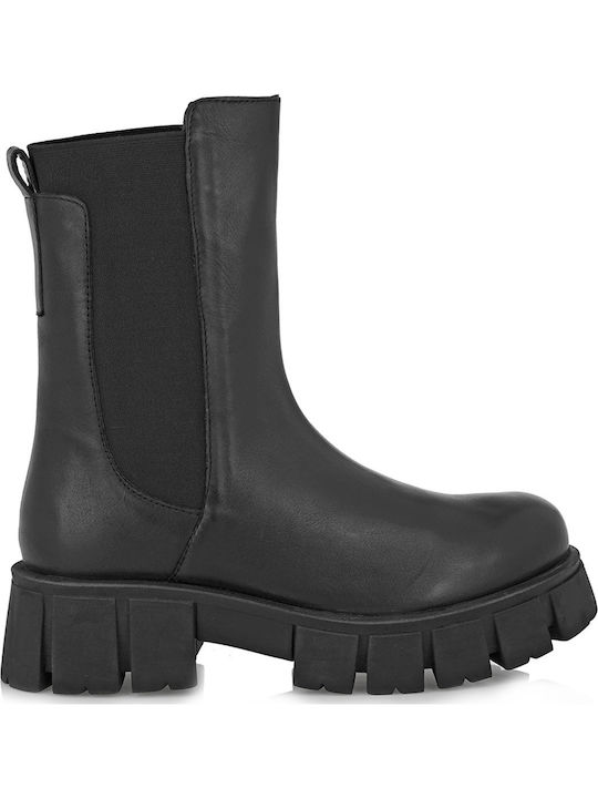 Leder Stiefeletten Damen Schwarz