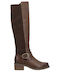Leather Women's Boots with Medium Heel Brown