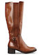Synthetic Leather Riding Boots Brown