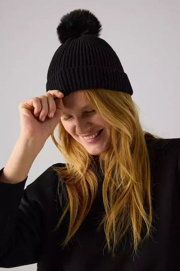 Pom Pom Beanie Γυναικείος Σκούφος Πλεκτός σε Μαύρο χρώμα