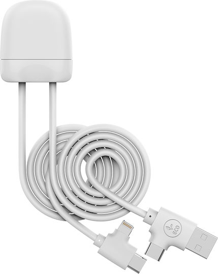 Xoopar USB to Lightning / Type-C / micro USB Cable Λευκό 1m