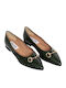 Leather Women's Ballerina Shoes Pointed Toe Green