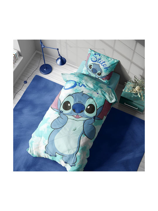 Disney Stitch 820 Σετ Παιδική Παπλωματοθήκη Μονή με Μαξιλαροθήκη Βαμβακερή Turquoise 160x240εκ.