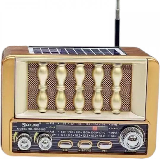 370083_go Retro Φορητό Ραδιόφωνο Ηλιακό με Bluetooth και USB Χρυσό
