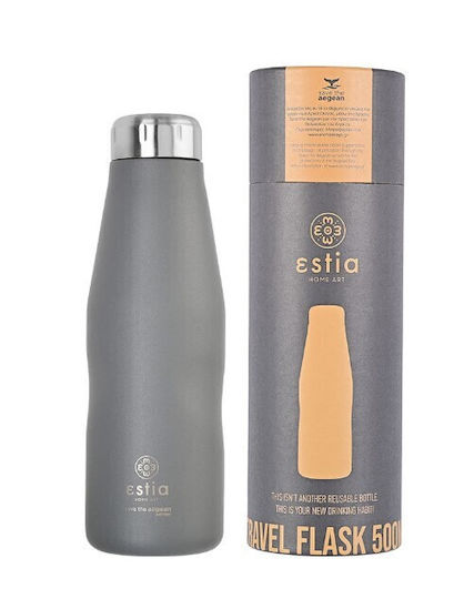 Estia Travel Flask Save the Aegean Recyclable Thermos Bottle Stainless Steel BPA Free 500ml Matte Grey