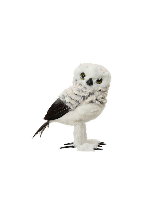 Decorative Fur Owl Looking Right White Black 11x8x16cm