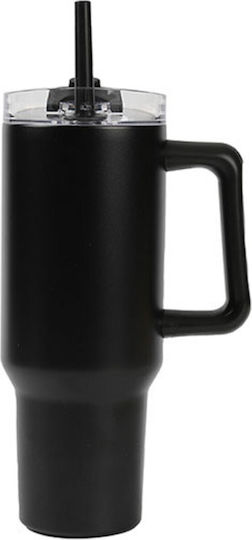 I-Total Handled Tumbler Θερμός Ανοξείδωτο 1.2lt Black με Καλαμάκι και Λαβή