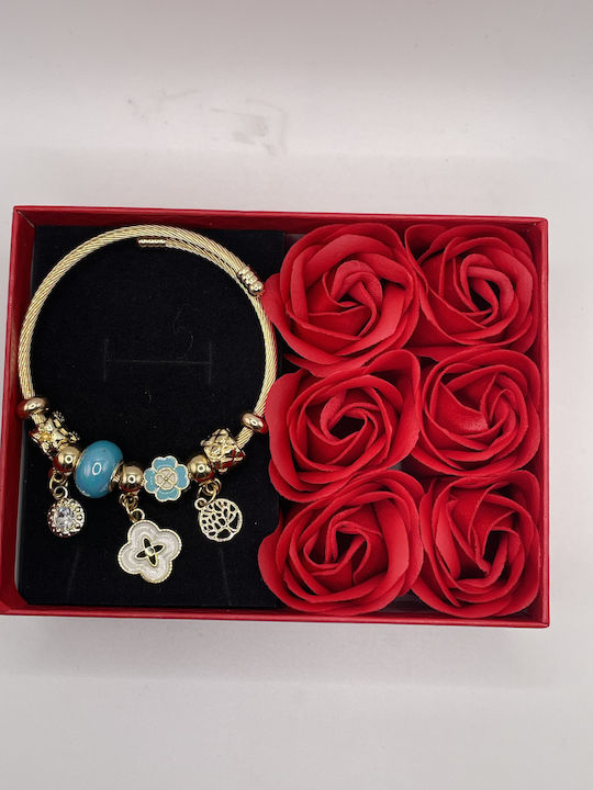 Damen Armband mit Design Blume aus Stahl Vergoldet