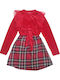 Children's Dress Long Sleeve Tulle Checked Red Checked