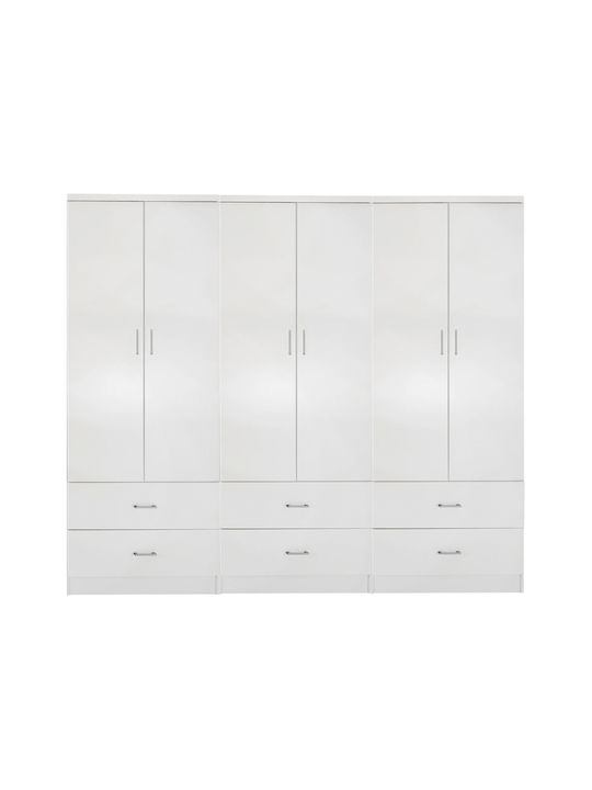 Six Door Wardrobe Reina White 240x42x181cm