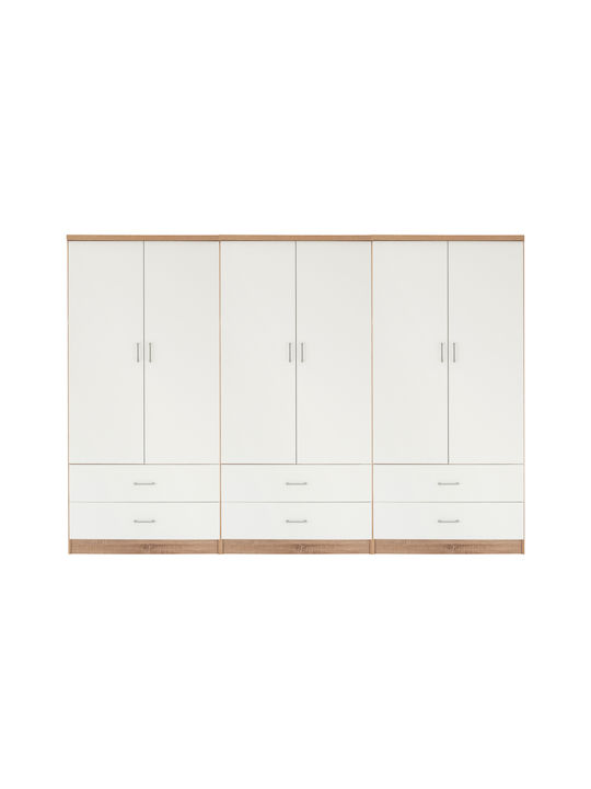 Six Door Wardrobe Reina White-Sonoma 240x42x181cm
