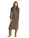 Midi Damenkleid Gestrickt Wickel mit Tränen Gestreift FBL010-104-13-Mehrfarbig