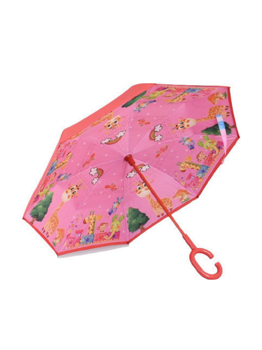 Kids Curved Handle Umbrella with Diameter 70cm Pink