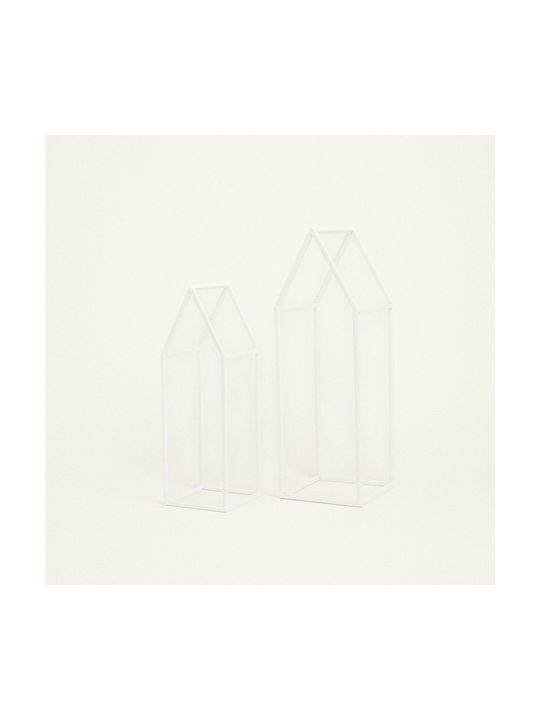 Set de 2 Felinare Metalice Casă Albă 36 – 45 Cm Beauty Home