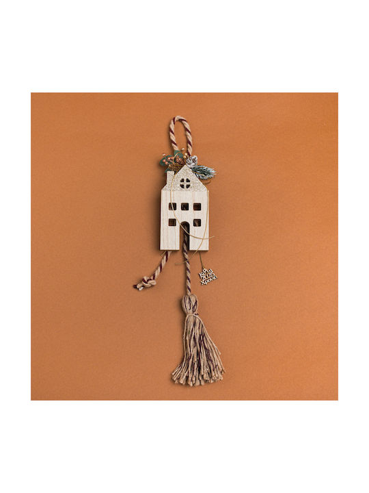 Hanging Ornament House Wooden with Glitter