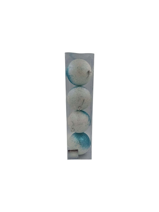 Hanging Ball Ornament Ornament Turquoise with Glitter 10cm Set 4pcs