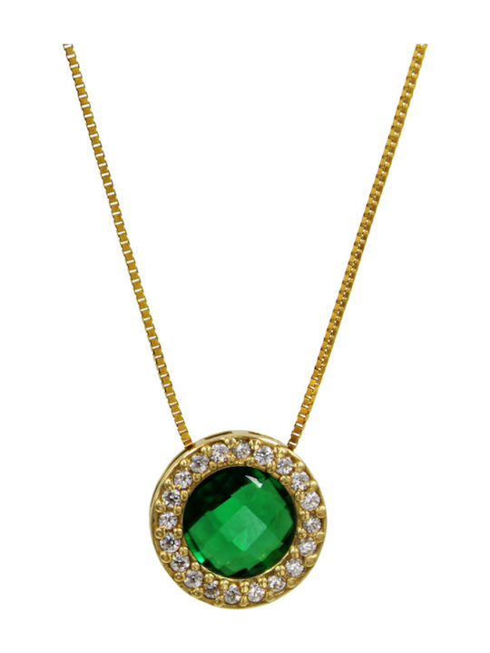 Roloi Kaliamanis Halskette Rosette aus 14K Gold mit Zirkon Grün
