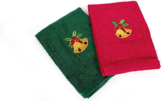Dimcol Christmas Towel Set 2 Pieces 40x60 Bells Red-Green 100% Cotton
