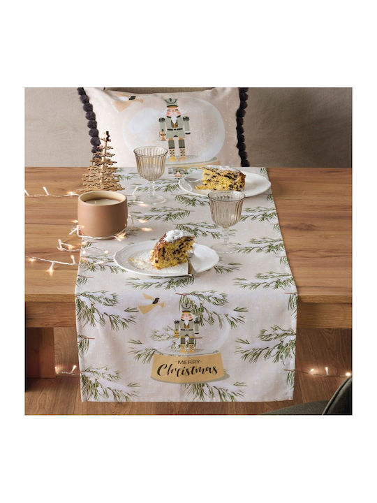 Kentia Christmas Tablecloth Runner Fabric Beige L45xW140cm.