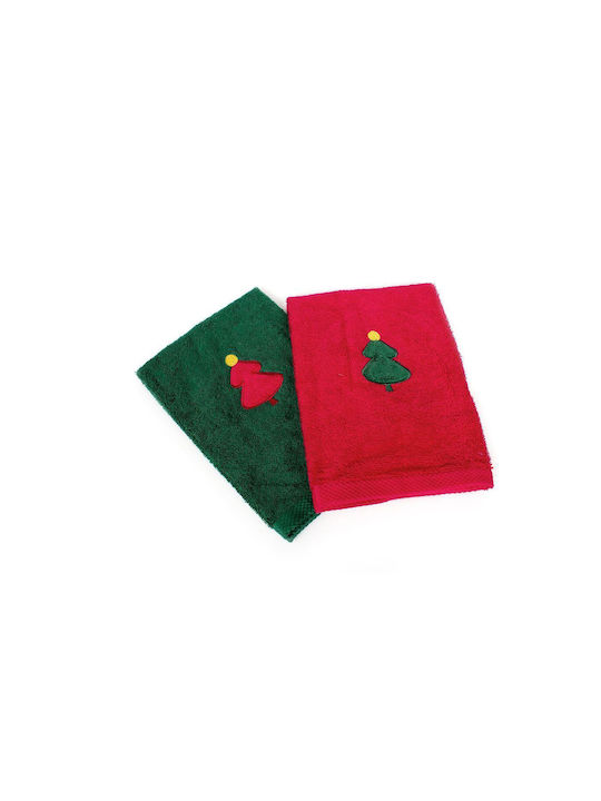 Dimcol Christmas Towel Set 2 Pieces 40x60 Christmas Tree Red-Green 100% Cotton