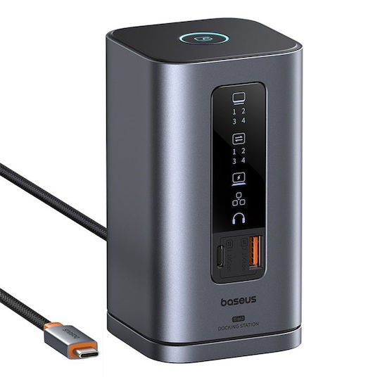 Baseus Spacemate 11in1 (Win) USB-C Docking Station με HDMI/DisplayPort 4K PD Ethernet και σύνδεση 3 Οθονών Γκρι