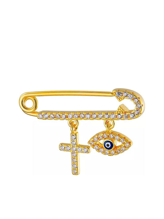 Oxzen Child Safety Pin made of Gold Plated Silver with Cross