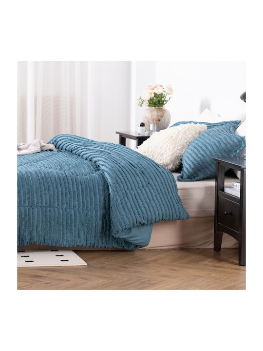 Saray Home Duvet Set Single with Microfiber Filling 160x220cm Petrol Blue 2pcs 200Gsm