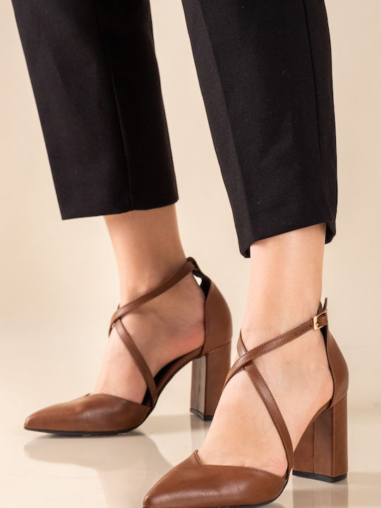 Pumps mit Riemchen Tabac Braun