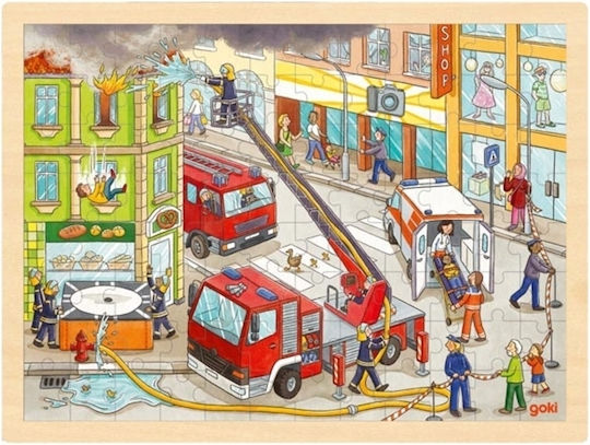 Ξύλινο Παιδικό Puzzle Πυροσβεστική για 3+ Ετών 96pcs Goki