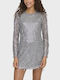 Mini Abendkleid Mit Offenem Rücken Mit Masche Silber
