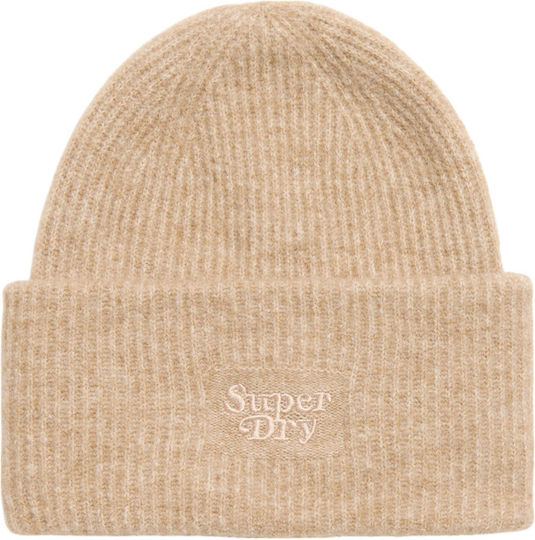 Beanie Frauen Beanie mit Rippstrick in Beige Farbe