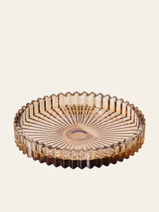 Beauty Home Διακοσμητικός Δίσκος Γυάλινος Στρογγυλός Μόκα 10x10cm
