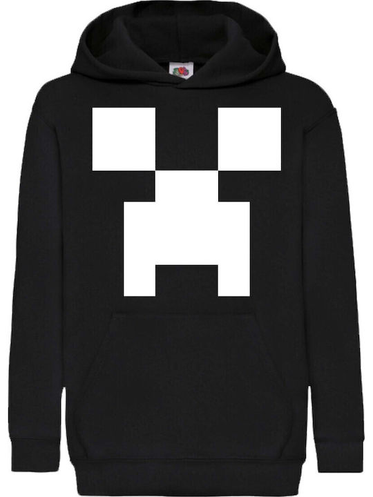 Kids Hoodie Sweatshirt Minecraft Tralala Minecraft Creeper Face 01 Black