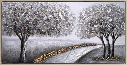 Karvounis Canvas Painting Trees Road Silver Frame 62x122x4.5cm Bd23b233b-2a