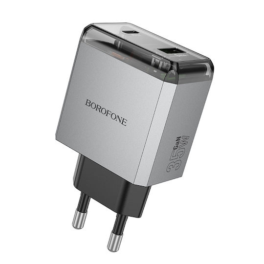 Borofone Charger Without Cable with USB-A Port and USB-C Port 35W Power Delivery / Quick Charge 3.0 Gray (BN20 Lena)