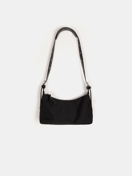 Black Mixed Material Shoulder Bag