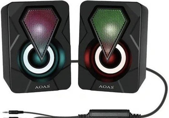 Aoas E-004 Ηχεία Υπολογιστή 2.0 με RGB Φωτισμό σε Μαύρο Χρώμα