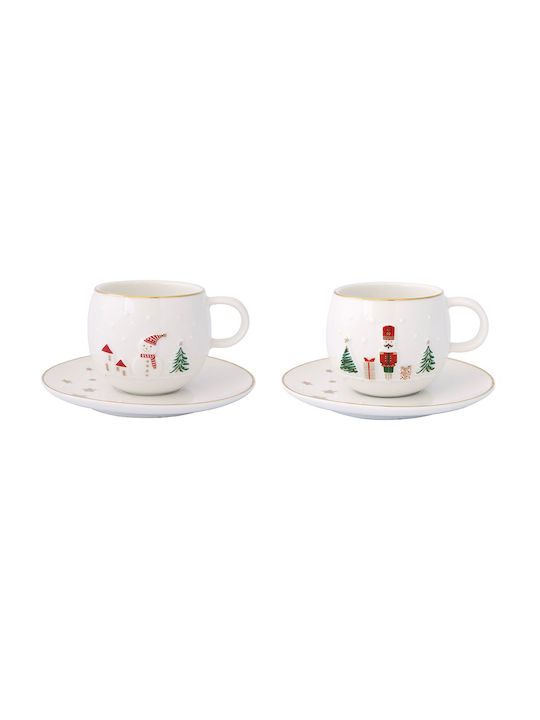 R2S Set Weihnachtliche Tassen Porzellan Weiß Weihnachtliche Tassen Porzellan Weiß 2Stück Lass es schneien Nussknacker