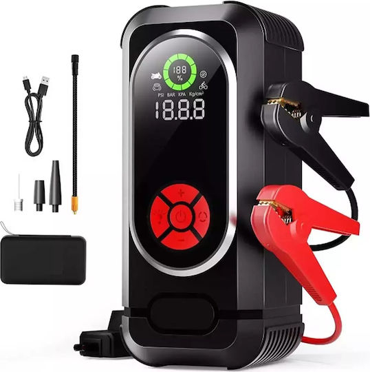 HW-0354 Portable Car & Motorcycle Battery Jump Starter 800A with Power Bank / USB / Pump / Flashlight 12V