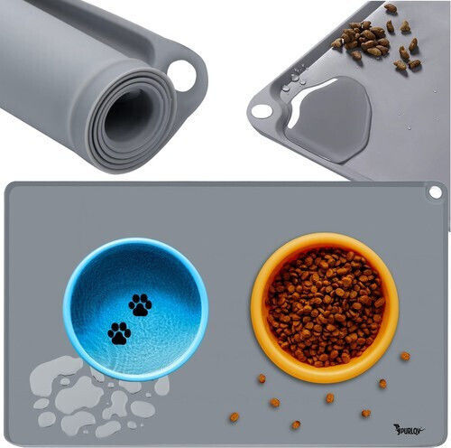 Purlov Bol din silicon Mâncare pentru Câine & Pisică pe Bază 2x 40cm în Culoare Gri