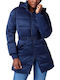 Women's Long Puffer Jacket for Winter Blue
