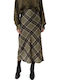 Satin High-waisted Midi Skirt Checked Black-green-khaki