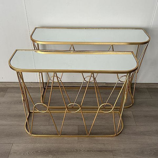 Console Table Metal with Glass Surface with Mirror Golden L100xW30xH75cm Console Table Metal with Glass Surface with Mirror Golden L100xW30xH75cm