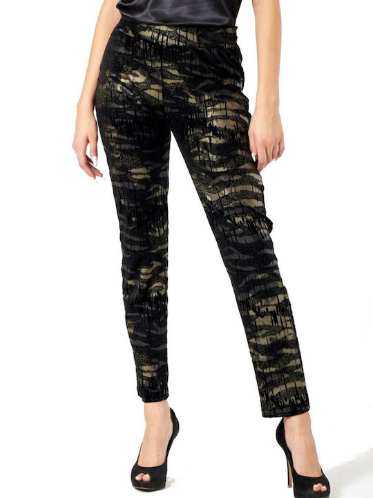 Dama Tesatura Pantaloni cu Elastic Leopard Negru