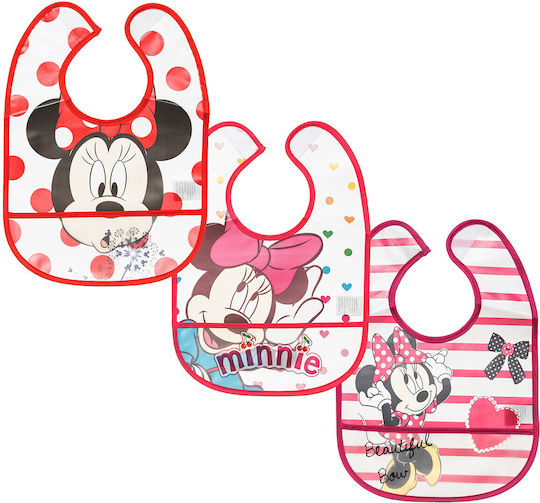 Alouette Minnie Mouse Αδιάβροχη Σαλιάρα Πλαστική με Αυτοκόλλητο & Τσέπη Πολύχρωμη για 6 m+ 3τμχ