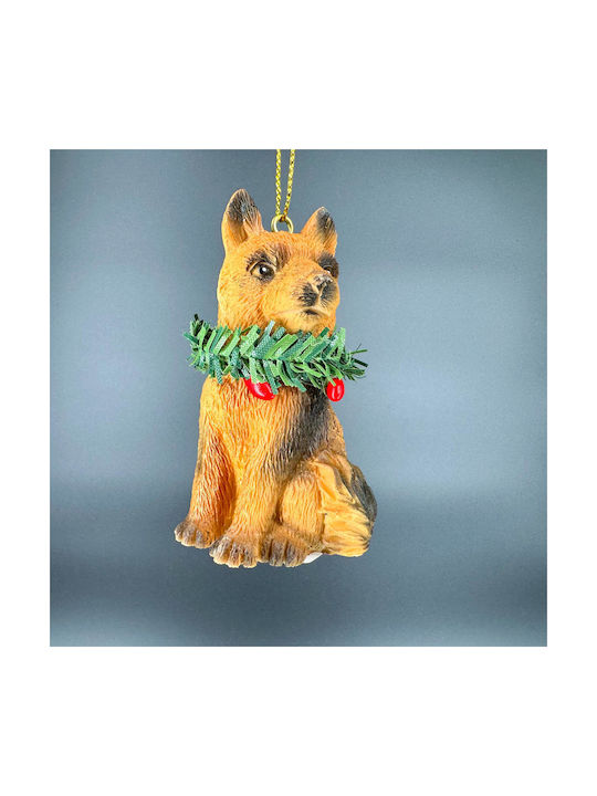 Hanging Ornament Dog Ceramic Brown