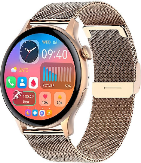 Smartwatch New Style Collection Idealstore 1.43 Inch HD AMOLED Display Bluetooth Call Message Reception NFC Heart Rate Sleep Monitoring Voice Assistant Built-in Speaker Microphone IP67 Android-iOS Long Battery Gold Metal Edition