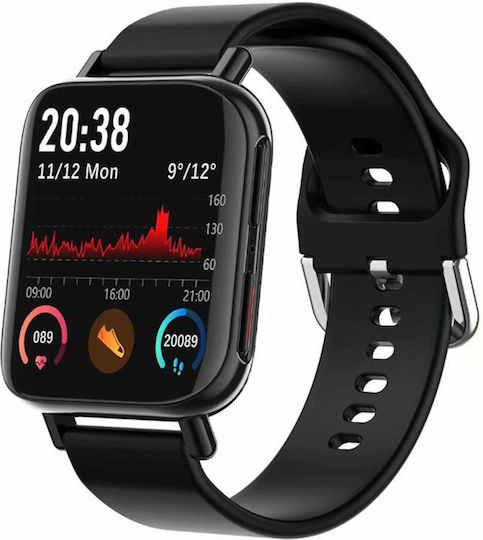 Smartwatch Qwath Idealstore Funcție Apeluri Primite Monitorizare Somn Monitorizare Ritm Cardiac Monitor Tensiune Arterială Tracker Fitness Ecran TFT de 1,54 Inch Rezistent la Apă IP67 Compatibil iOS Android Silicon Negru