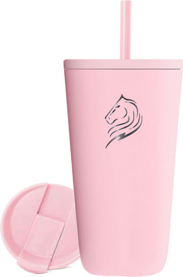 Cool'NMore Ποτήρι Θερμός Ανοξείδωτο / Πλαστικό BPA Free 350ml Ροζ με Καλαμάκι