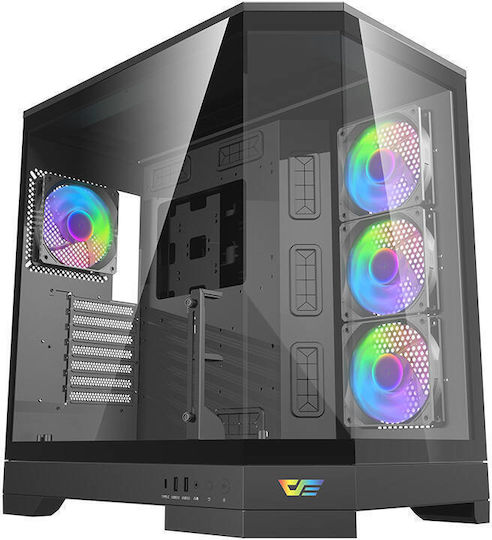 DQX90 Gaming Midi Tower Computer Case with Side Window and RGB Lighting Black
